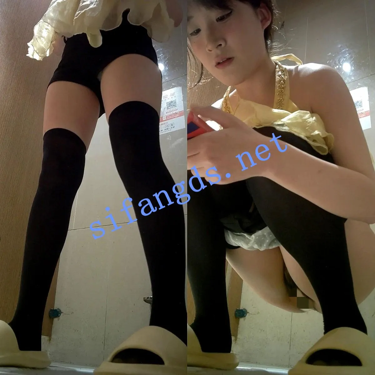 ❤️【厕拍】全景前拍 黄衣长袜妹妹拉稀撒尿