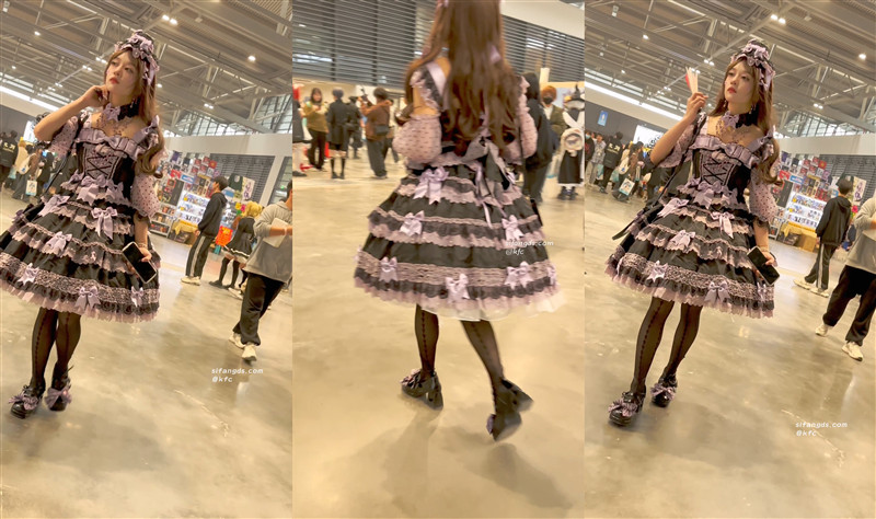 【KFC】洛丽塔萌妹独自逛街❤️黑色丝袜淡粉色内内前后CD